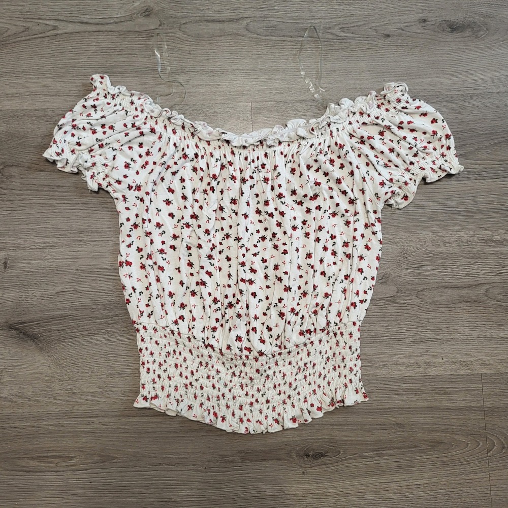 Y2K rue21 Womens Floral Off The Shoulder Smocked Crop Top Cottagecore Size Large